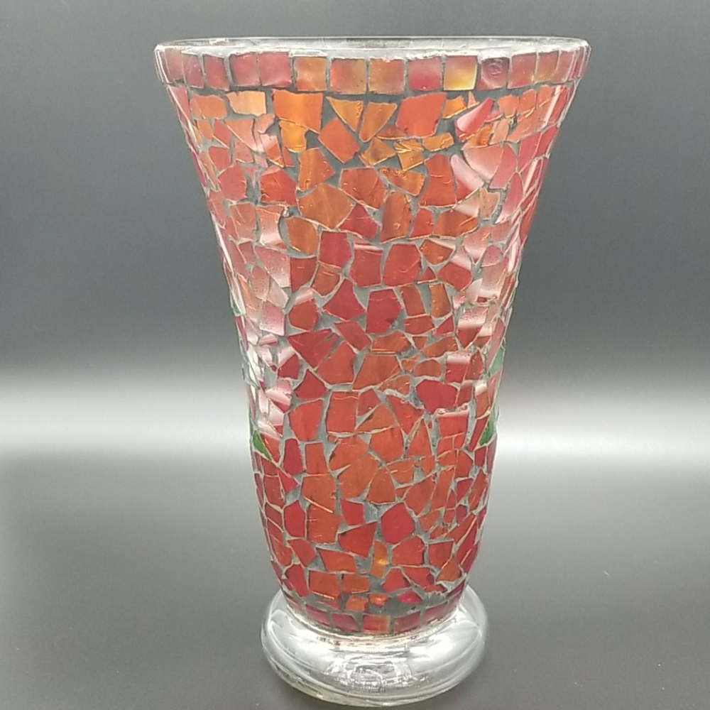 Vintage Red and Green Mosaic Tree Holiday Vase - Picture 4 of 8
